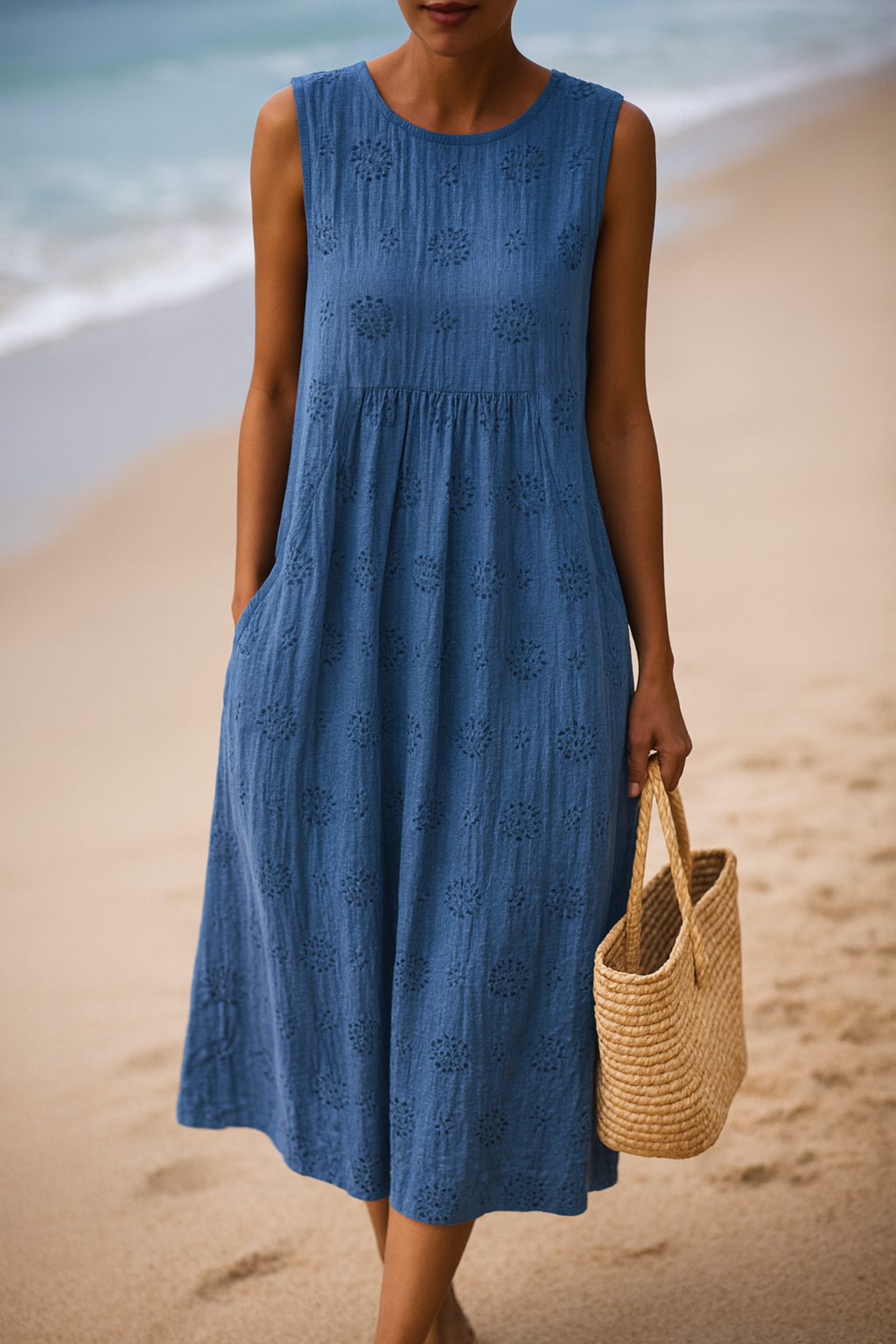 Maribel | Sleeveless Embroidered Midi Dress