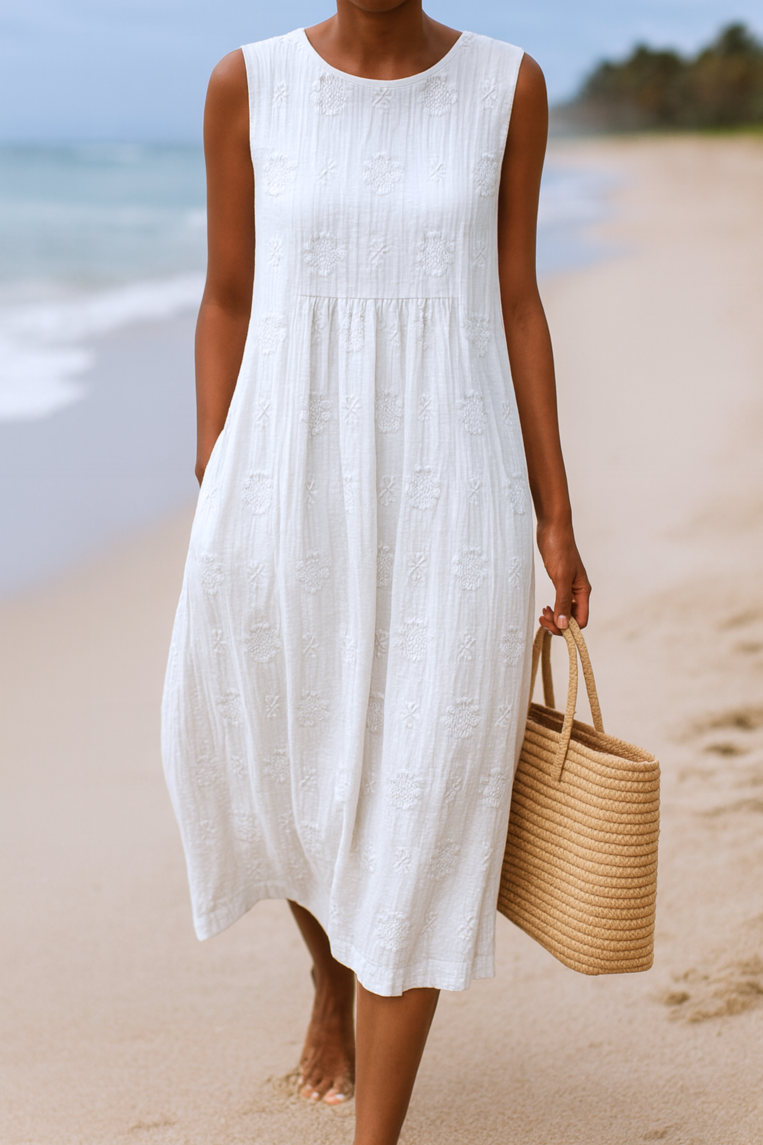 Maribel | Sleeveless Embroidered Midi Dress