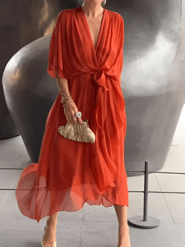 Anastasia - Long Sleeve Midi Dress with Sleeves for Effortless Elegance