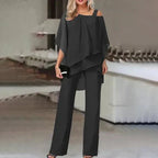 Celestine | Cold-Shoulder Layered Pants Set