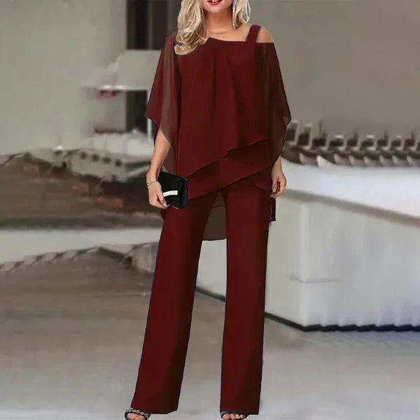 Celestine | Cold-Shoulder Layered Pants Set
