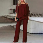Celestine | Cold-Shoulder Layered Pants Set