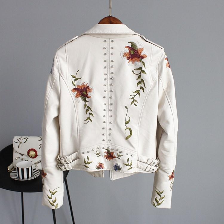 Ella | Stylish Embroidered Faux Leather Jacket