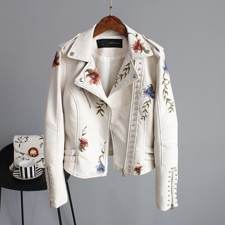 Ella | Stylish Embroidered Faux Leather Jacket
