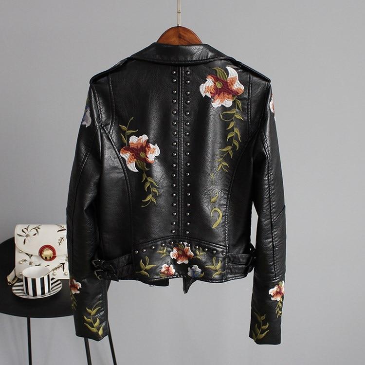 Ella | Stylish Embroidered Faux Leather Jacket