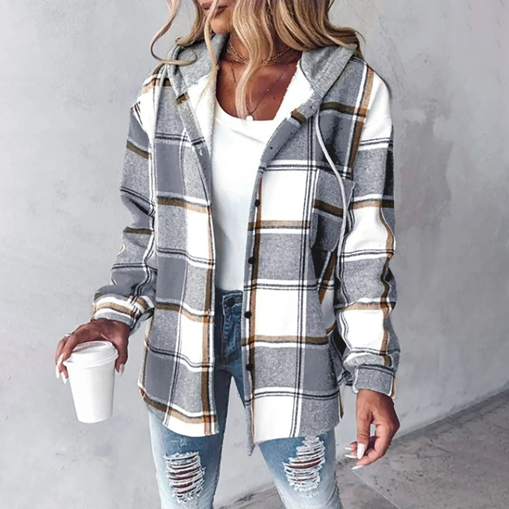 Women's Casual Plaid Hoodie Jacket