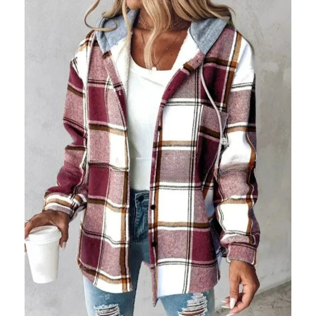 Women's Casual Plaid Hoodie Jacket