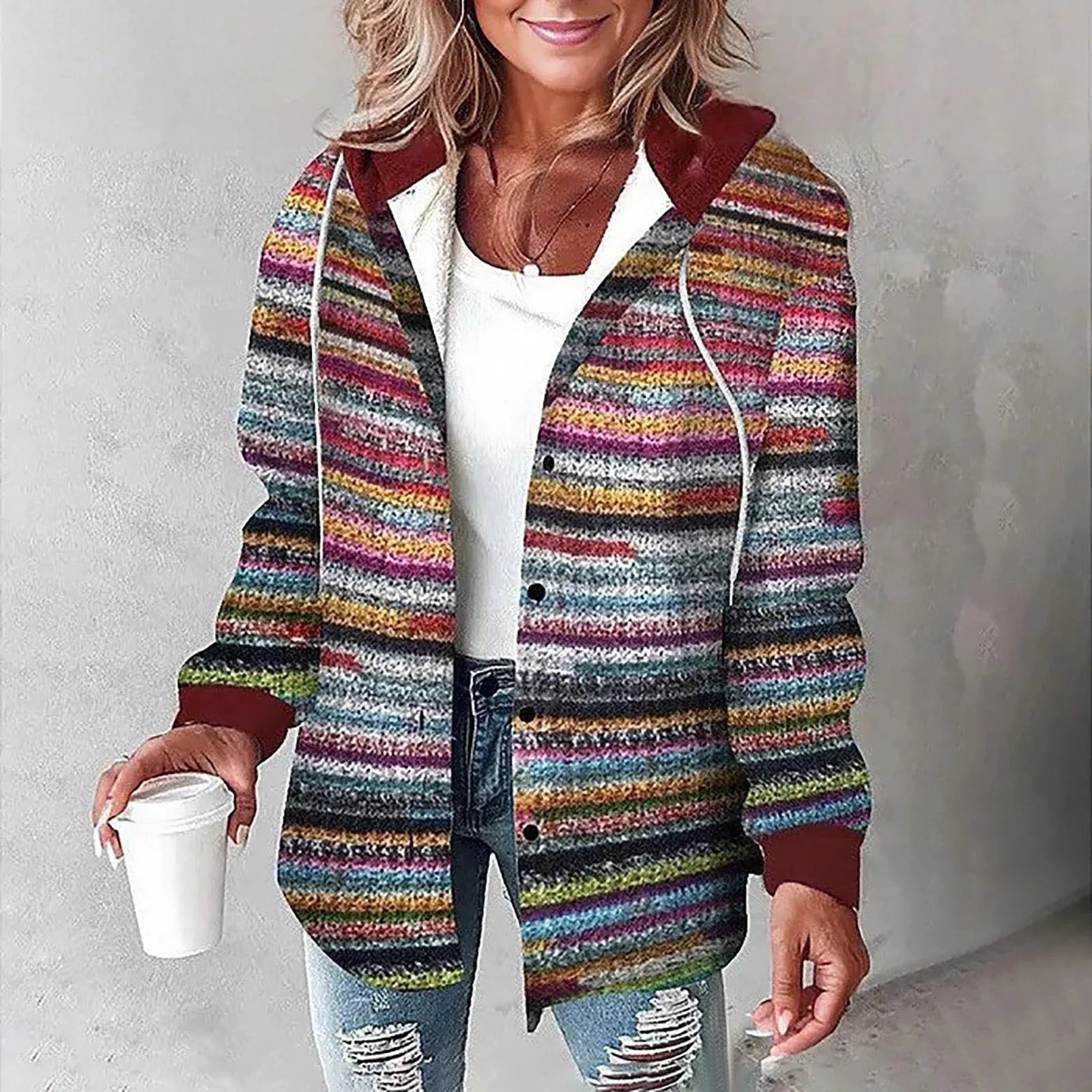 Women's Casual Plaid Hoodie Jacket