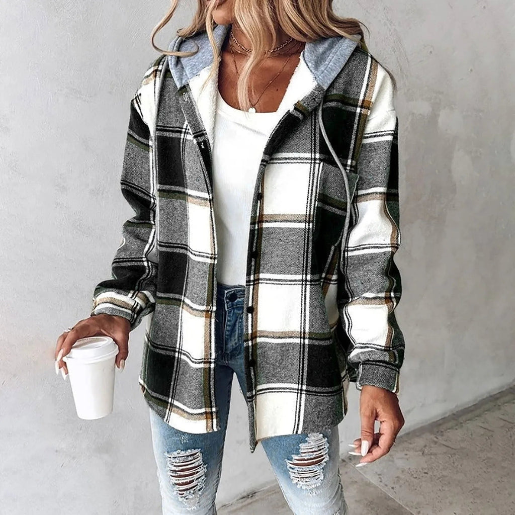 Women's Casual Plaid Hoodie Jacket
