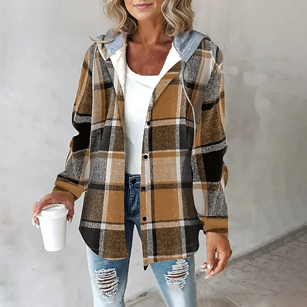 Women's Casual Plaid Hoodie Jacket