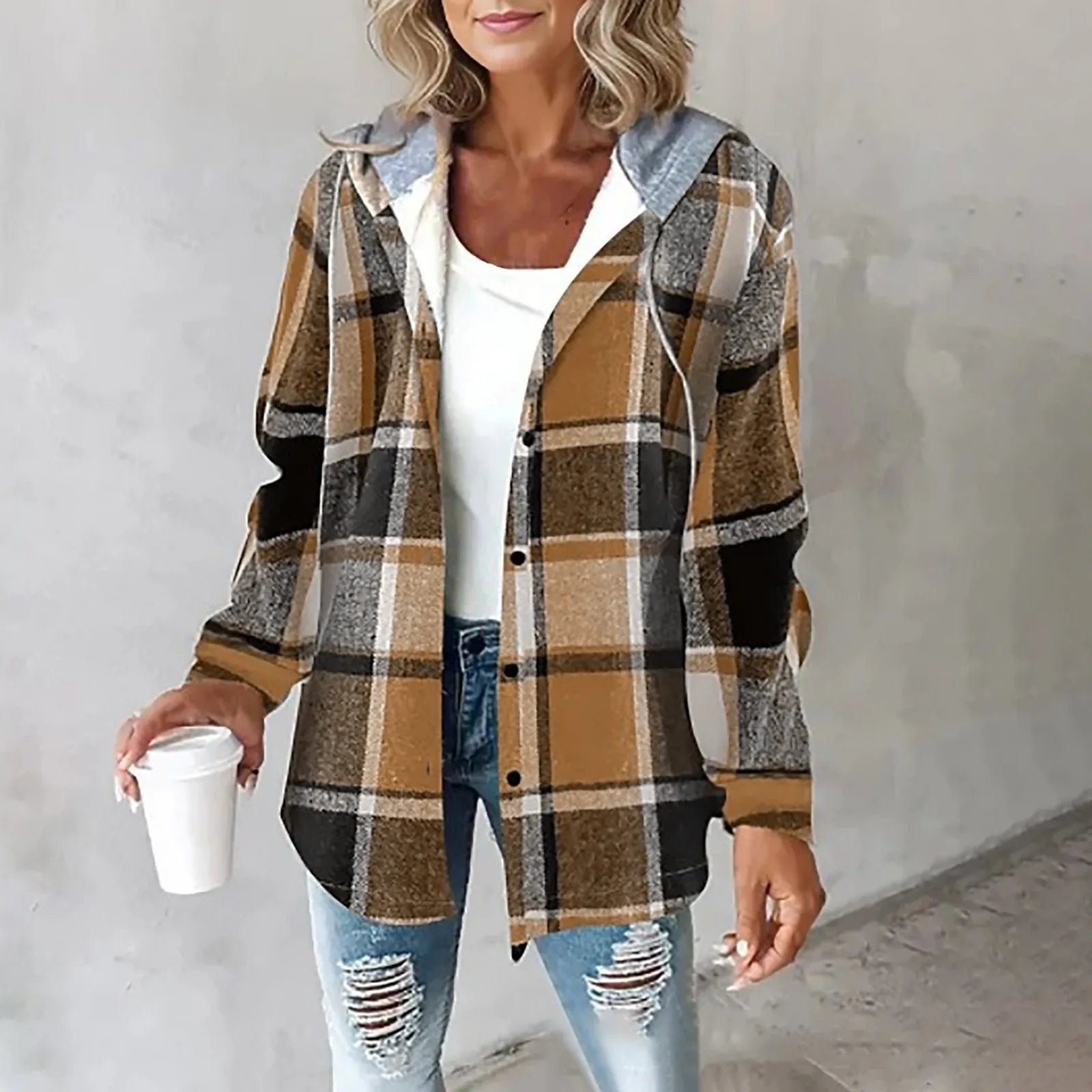 Women's Casual Plaid Hoodie Jacket